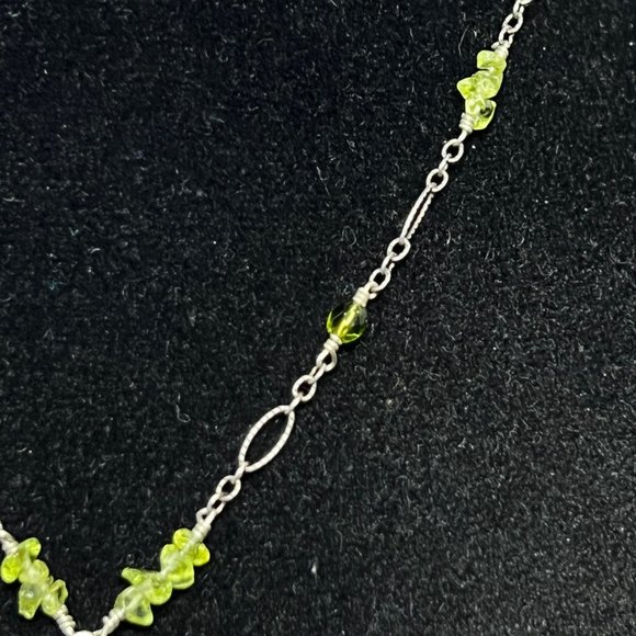 Barse Sterling Silver W/Green Rhinestones And Beads Lariat Necklace 18" (3699) - Picture 5 of 7